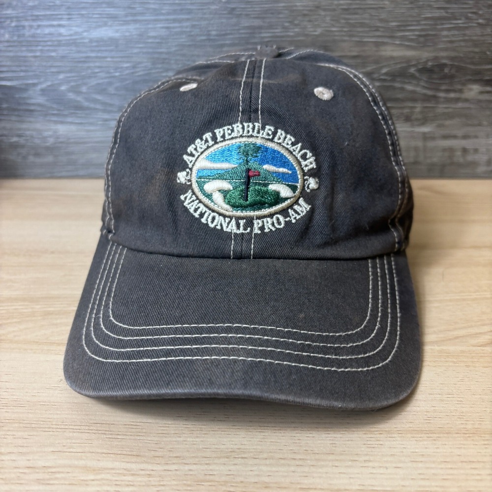 Pebble Beach Hat Cap Strap Back Black‎ Faded Golf National Pro Adjustable